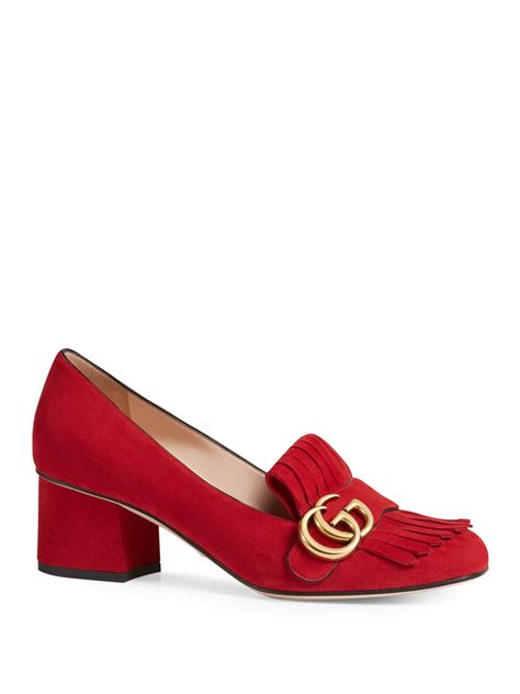 gucci red feather shoes|red suede Gucci shoes.